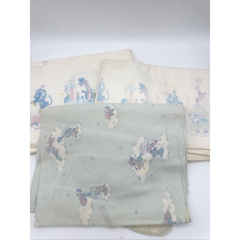 3 Vintage Comfort Flannel Baby Receiving Blanket Bird Lamb 30x40